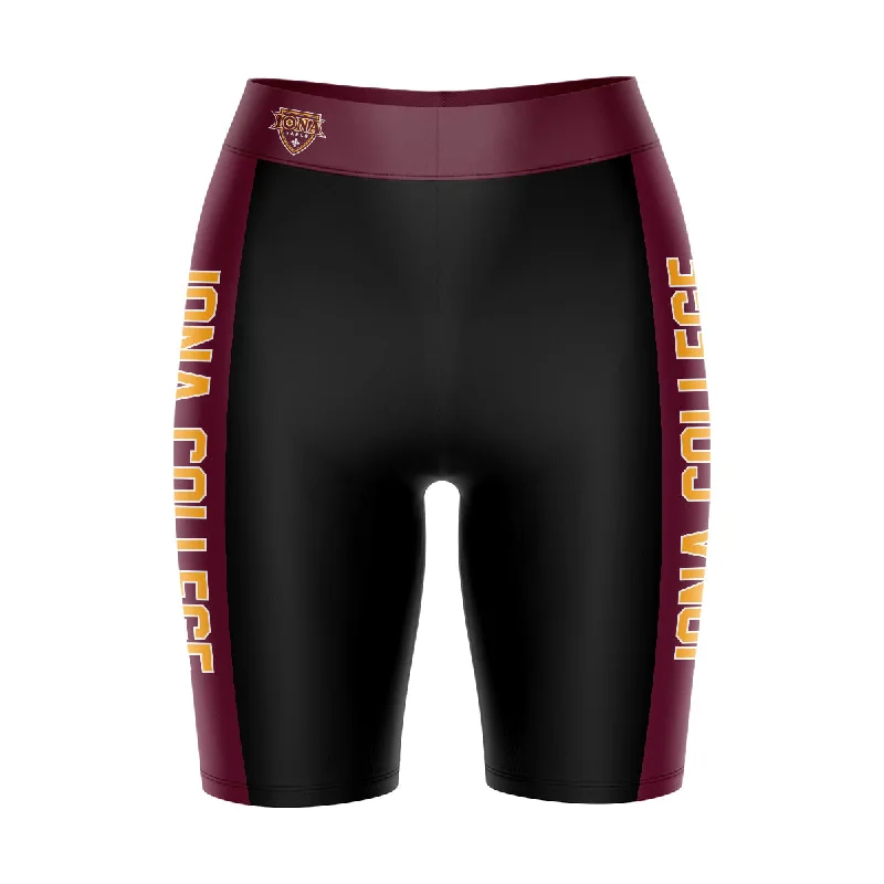 Iona Gaels Game Day Logo on Waistband and Maroon Stripes Black Womens Bike Shorts by Vive La Fete