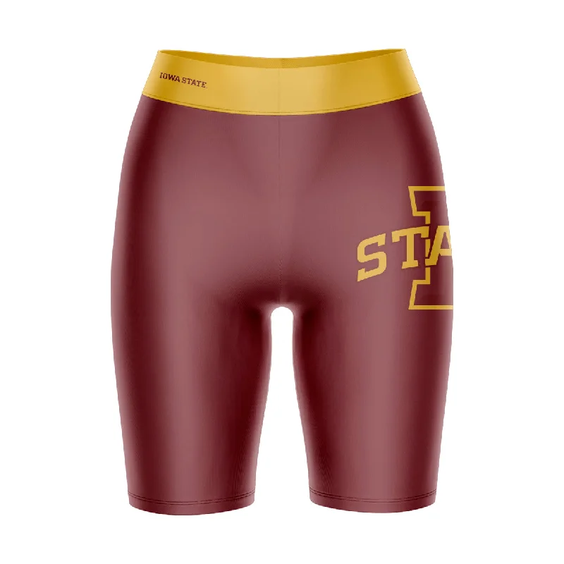 Iowa State Cyclones ISU Game Day Logo on Thigh and Waistband Maroon and Gold Womens Bike Shorts by Vive La Fete