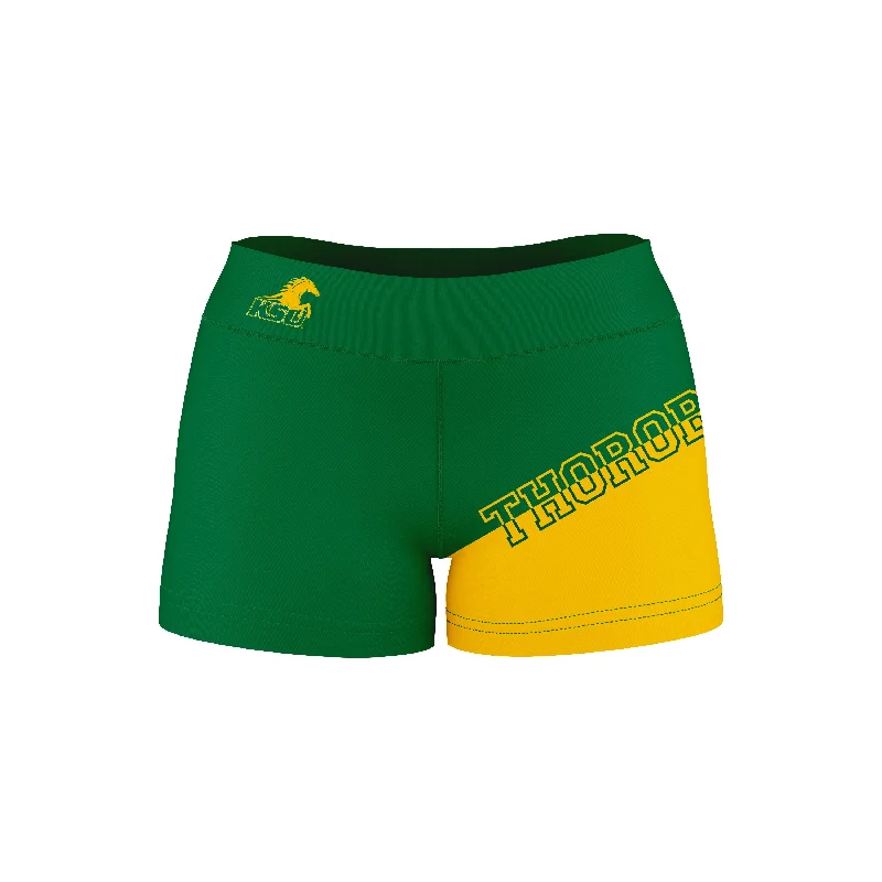 Kentucky State Thorobreads KYSU Game Day Collegiate Leg Color Block Green Gold Optimum Womens Yoga Shorts by Vive La Fete