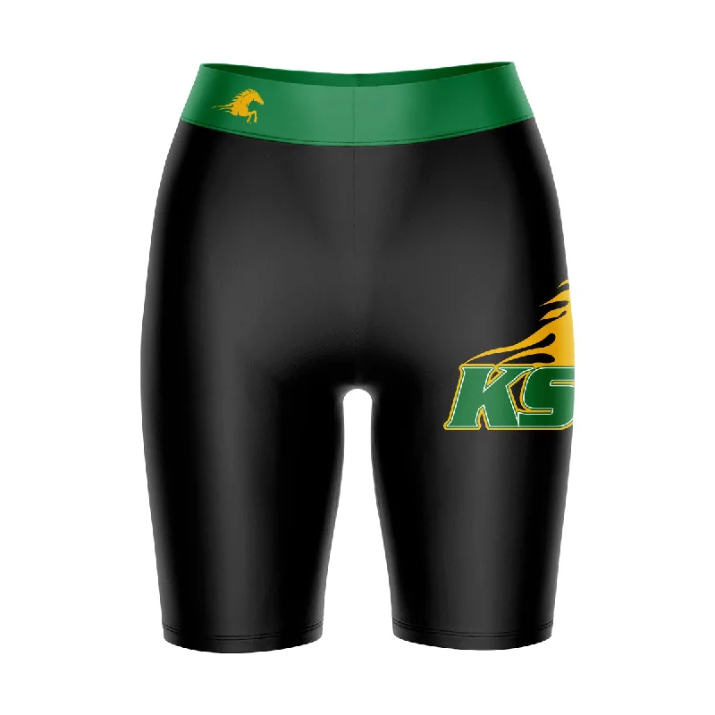 Kentucky State Thorobreds Game Day Logo on Thigh and Waistband Black and Green Womens Bike Shorts by Vive La Fete