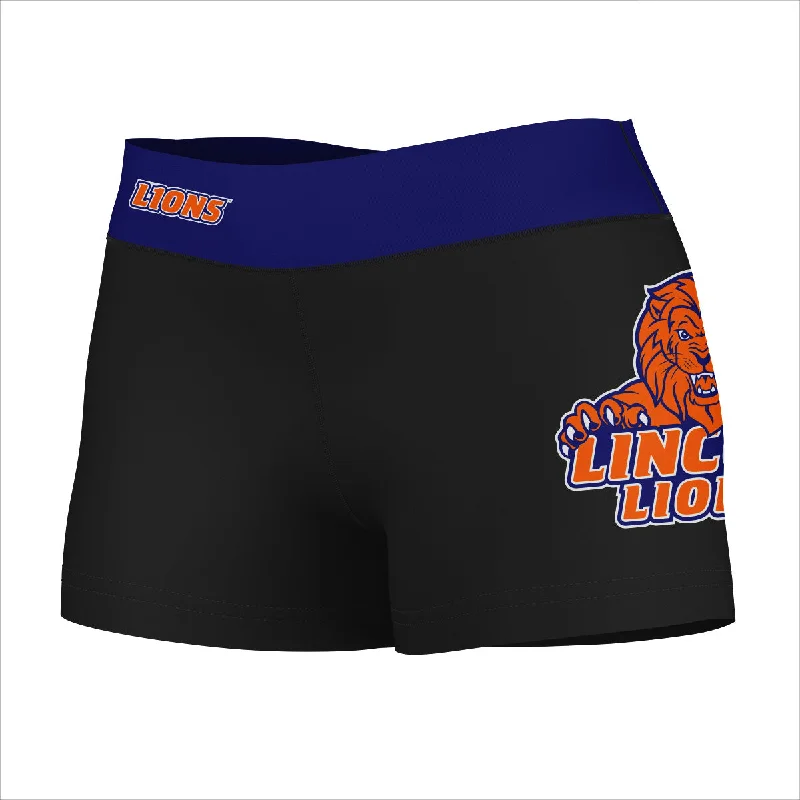 Lincoln Lions LU Logo on Thigh & Waistband Black & Blue Womens Yoga Booty Workout Shorts by Vive La Fete