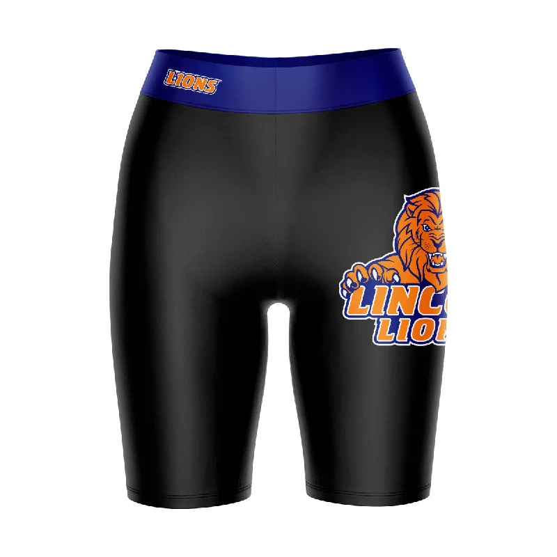 Lincoln Lions LU Game Day Logo on Thigh and Waistband Black and Blue Womens Bike Shorts by Vive La Fete