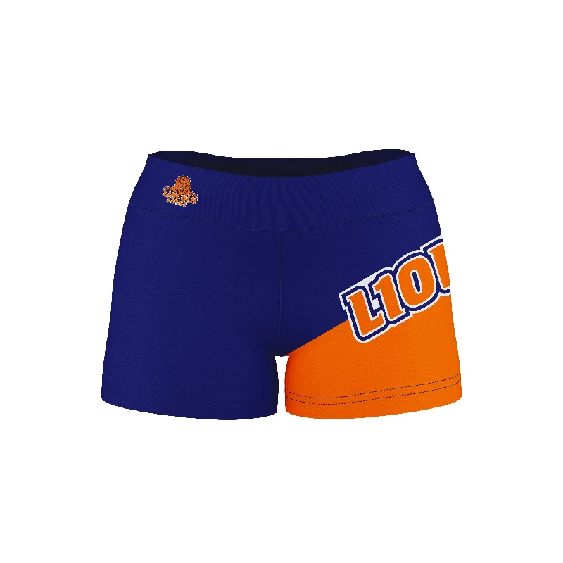 Lincoln University Lions LU Game Day Collegiate Leg Color Block Blue Orange Optimum Womens Yoga Shorts by Vive La Fete