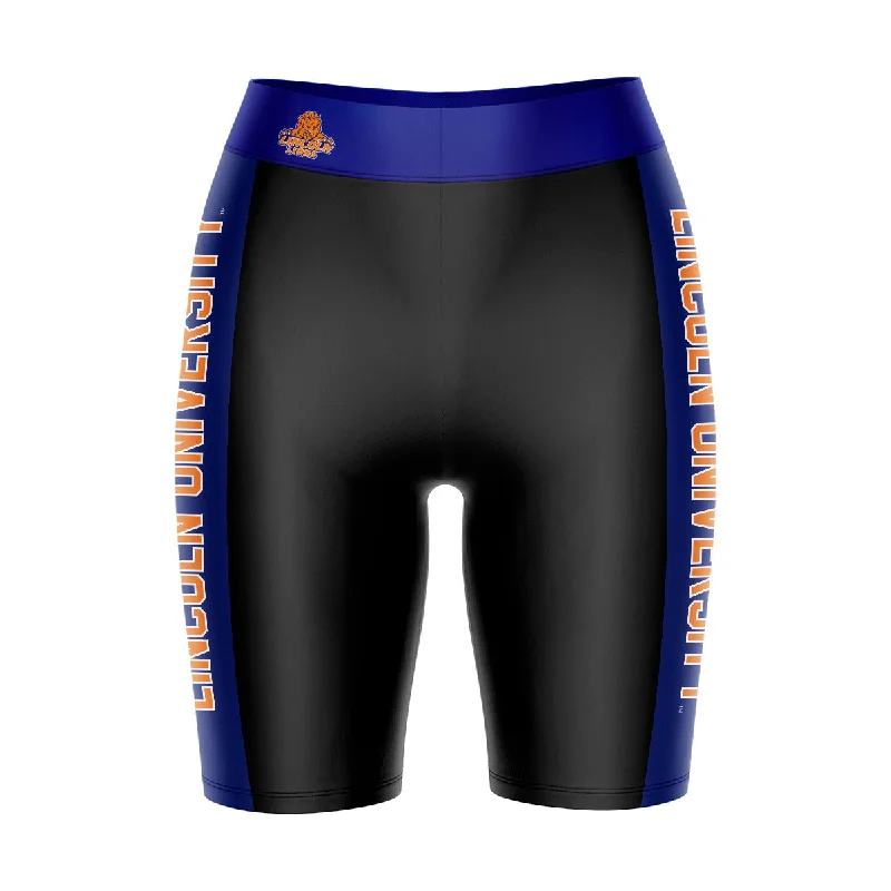 Lincoln University Lions LU Game Day Logo on Waistband and Blue Stripes Black Womens Bike Shorts by Vive La Fete