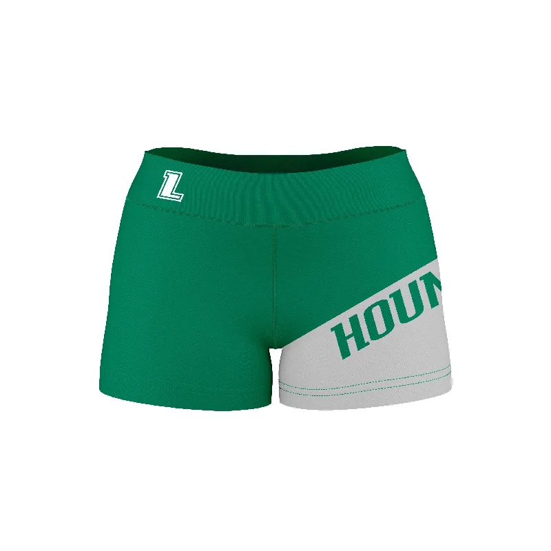 Loyola Maryland Greyhounds Game Day Collegiate Leg Color Block Green Gray Optimum Womens Yoga Shorts by Vive La Fete