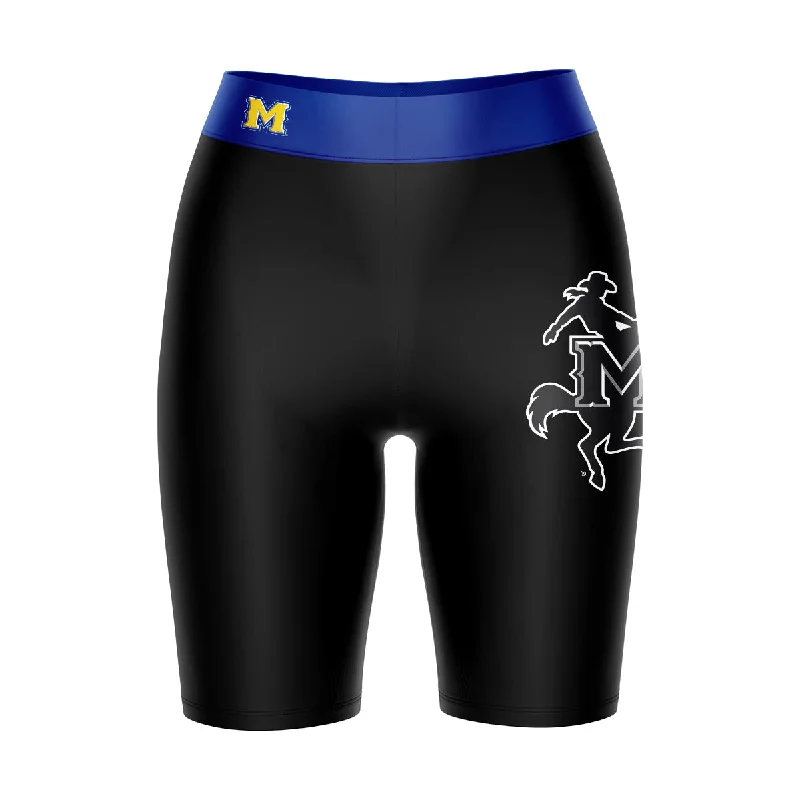 McNeese State Cowboys Game Day Logo on Thigh and Waistband Black and Blue Womens Bike Shorts by Vive La Fete