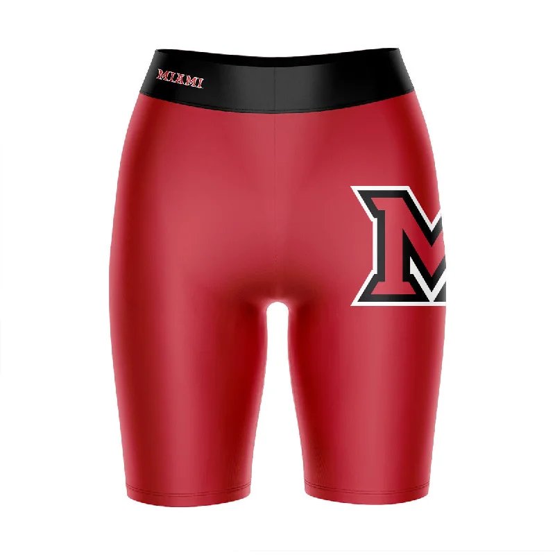 Miami Ohio RedHawks Game Day Logo on Thigh and Waistband Red and Black Womens Bike Shorts by Vive La Fete