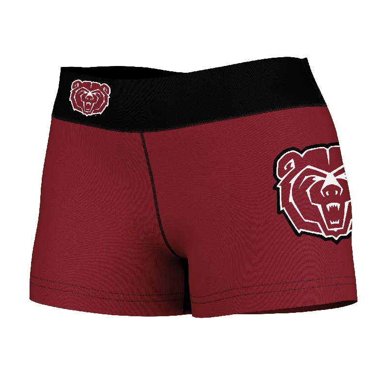 Missouri State Bears Logo on Thigh & Waistband Maroon Black Womens Yoga Booty Workout Shorts by Vive La Fete