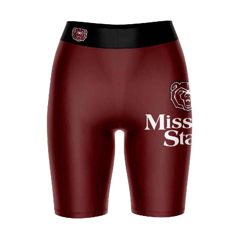 Missouri State Bears Game Day Logo on Thigh and Waistband Maroon and Black Womens Bike Shorts by Vive La Fete