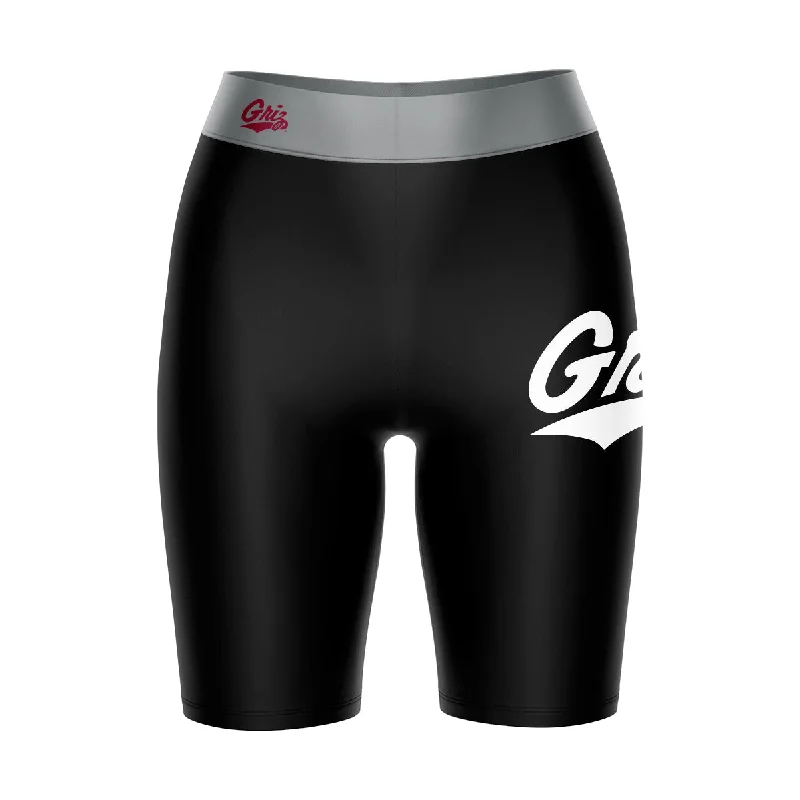 Montana Grizzlies UMT Game Day Logo on Thigh and Waistband Black and Gray Womens Bike Shorts by Vive La Fete