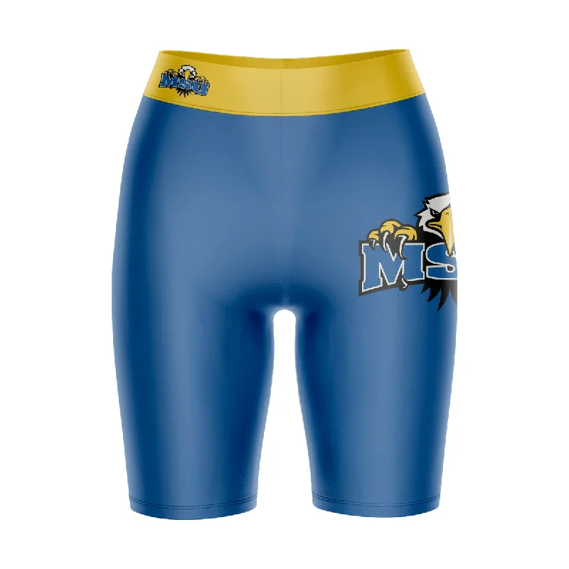 Morehead State Eagles Game Day Logo on Thigh and Waistband Blue and Gold Womens Bike Shorts by Vive La Fete