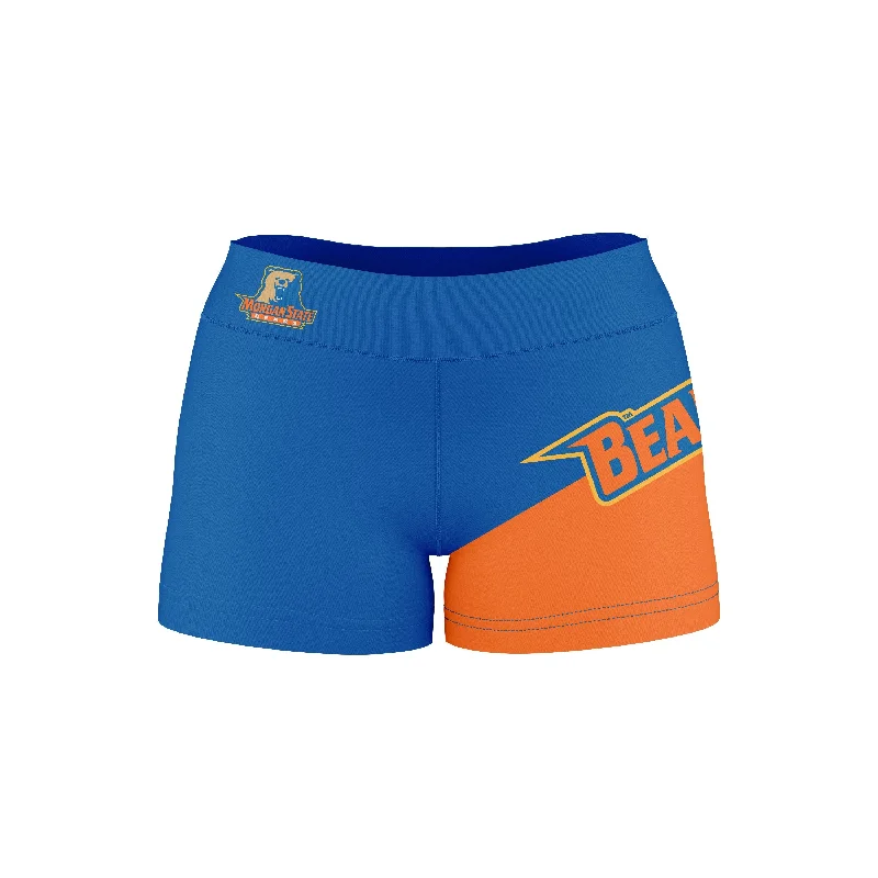 Morgan State Bears Game Day Collegiate Leg Color Block Blue Orange Optimum Womens Yoga Shorts by Vive La Fete