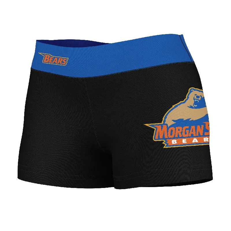 Morgan State Bears Logo on Thigh & Waistband Black & Blue Womens Yoga Booty Workout Shorts by Vive La Fete