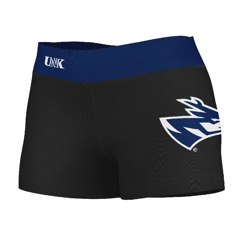 Nebraska-Kearney Lopers Logo on Thigh & Waistband Black & Blue Womens Yoga Booty Workout Shorts by Vive La Fete