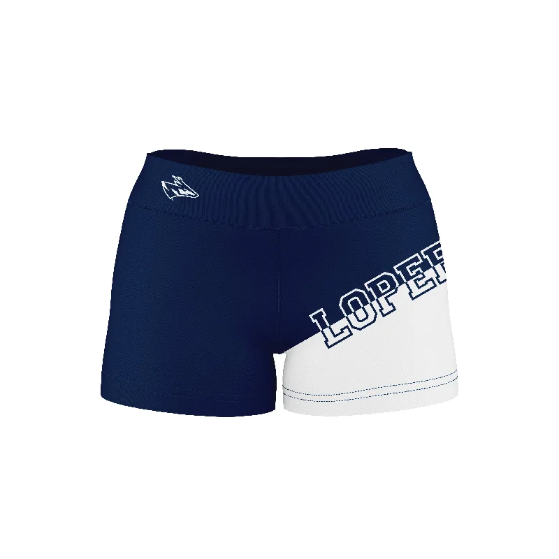 Nebraska-Kearney Lopers UNK Game Day Collegiate Leg Color Block Navy White Optimum Womens Yoga Shorts by Vive La Fete