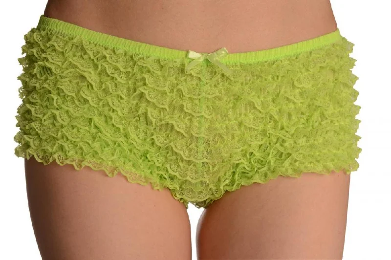 Daily Deals Neon Green Multi Layers Women Frilly Ruffle Lace Panty Shorts