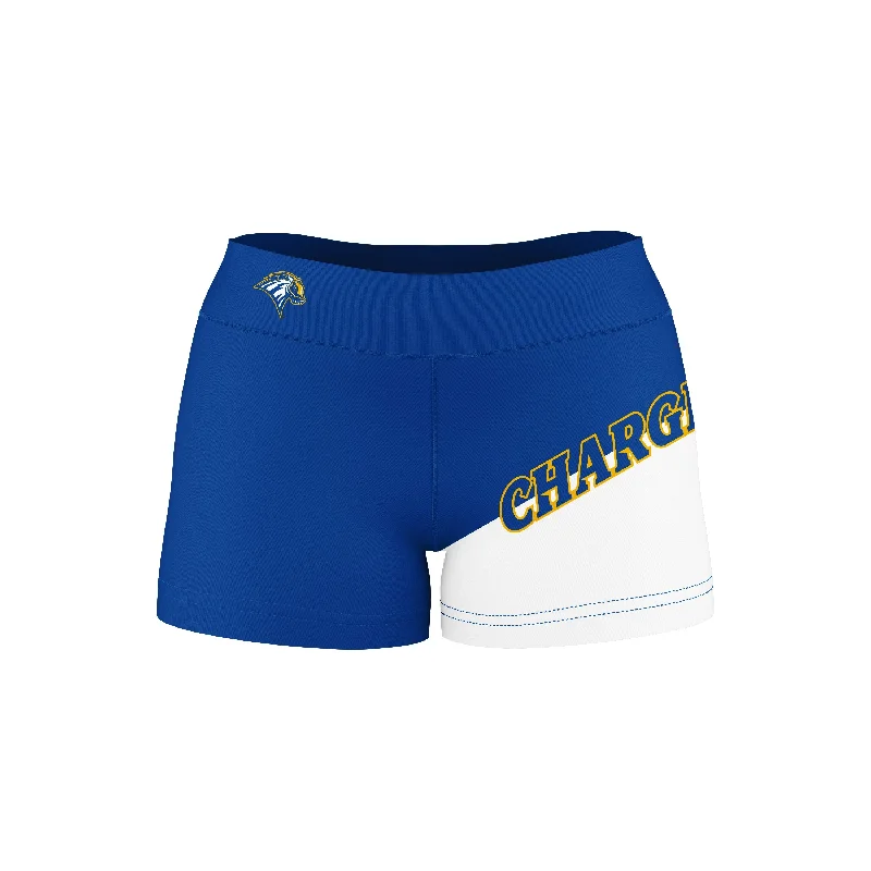 New Haven Chargers Game Day Collegiate Leg Color Block Blue White Optimum Womens Yoga Shorts by Vive La Fete