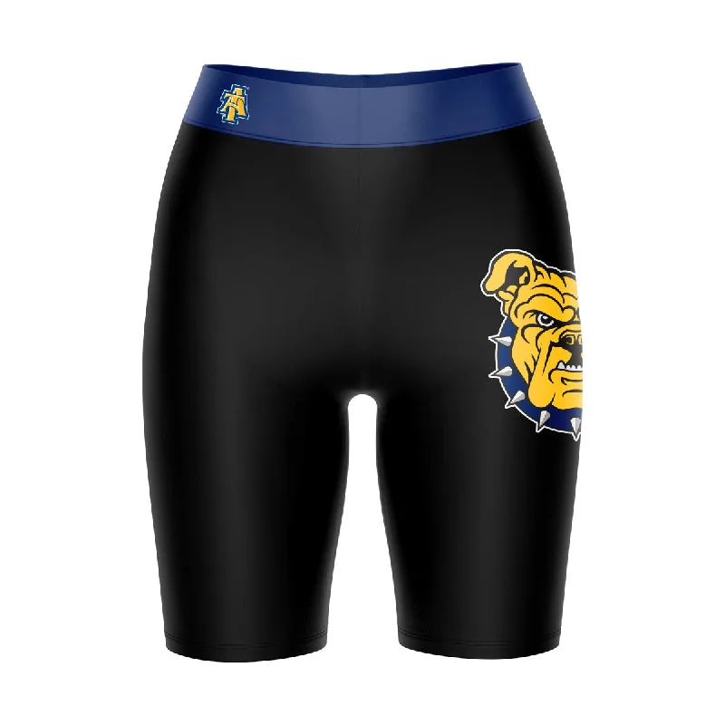 North Carolina A&T Aggies Game Day Logo on Thigh and Waistband Black and Blue Womens Bike Shorts by Vive La Fete