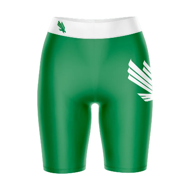 North Texas Mean Green Game Day Logo on Thigh and Waistband Green and White Womens Bike Shorts by Vive La Fete