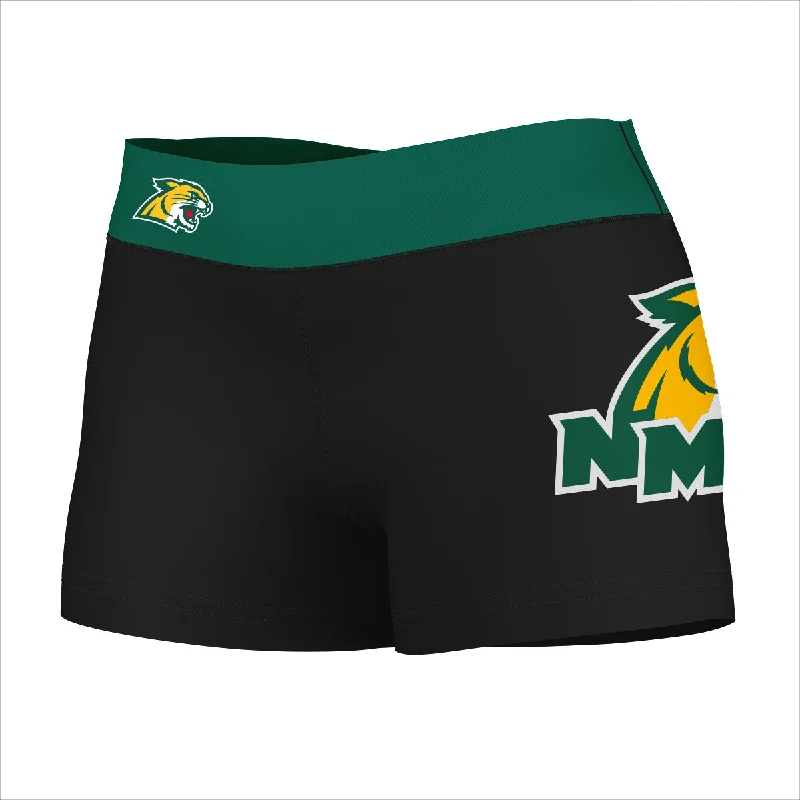 Northern Michigan Wildcats Logo on Thigh & Waistband Black & Green Womens Yoga Booty Workout Shorts by Vive La Fete