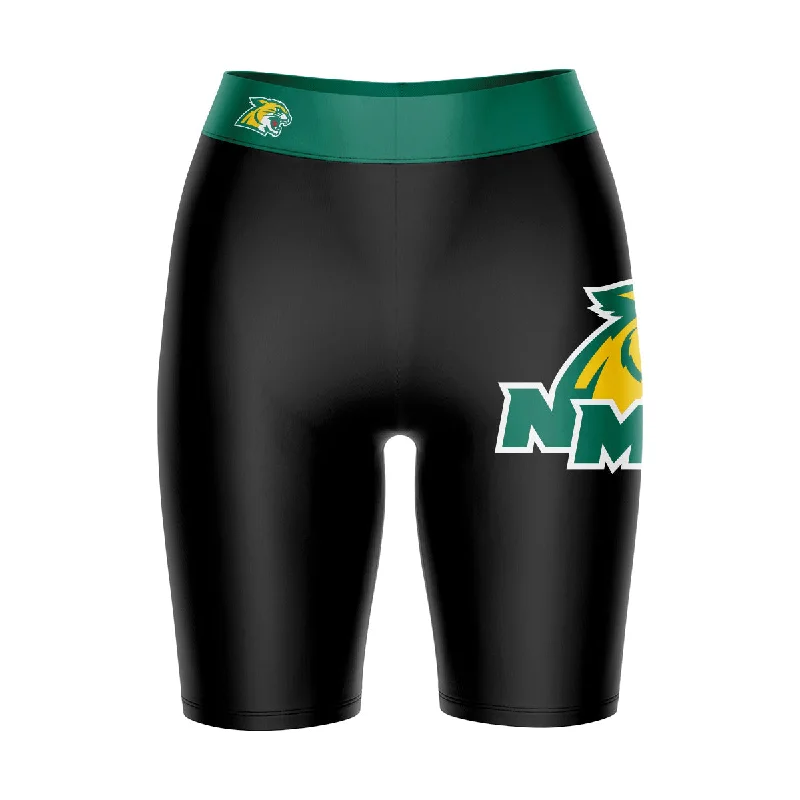 Northern Michigan Wildcats Game Day Logo on Thigh and Waistband Black and Green Womens Bike Shorts by Vive La Fete