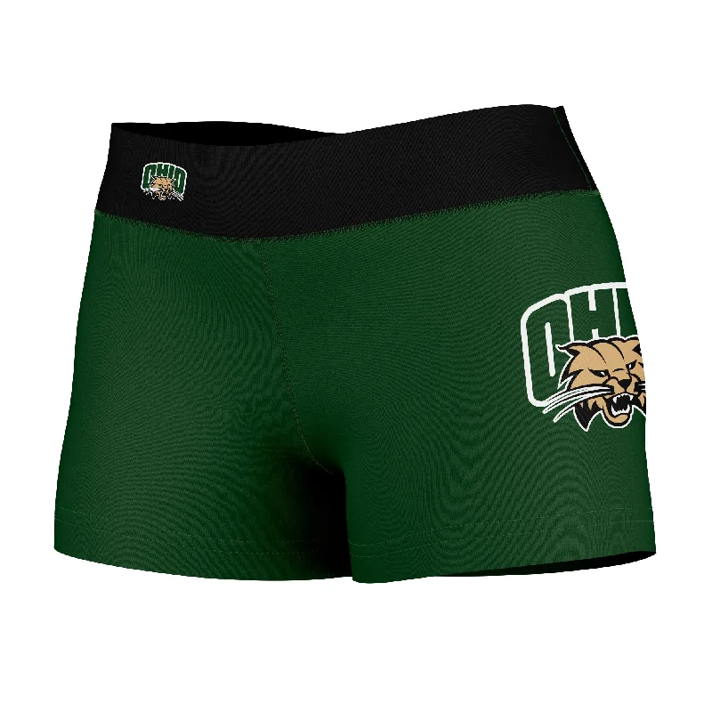 Ohio Bobcats Logo on Thigh & Waistband Green Black Womens Yoga Booty Workout Shorts by Vive La Fete