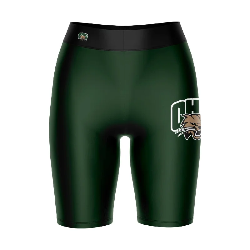 Ohio Bobcats Game Day Logo on Thigh and Waistband Green and Black Womens Bike Shorts by Vive La Fete