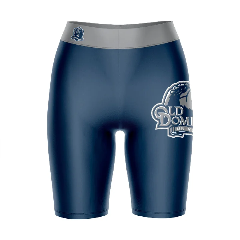 Old Dominion Monarchs Game Day Logo on Thigh and Waistband Blue and Gray Womens Bike Shorts by Vive La Fete