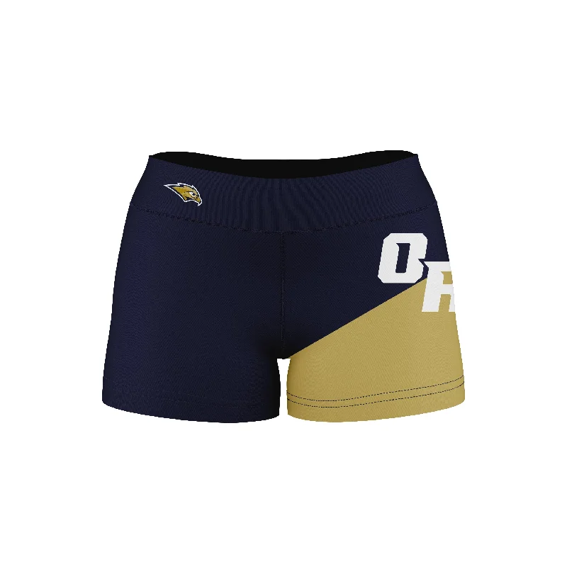 Oral Roberts Golden Eagles Game Day Collegiate Leg Color Block Navy Gold Optimum Womens Yoga Shorts by Vive La Fete