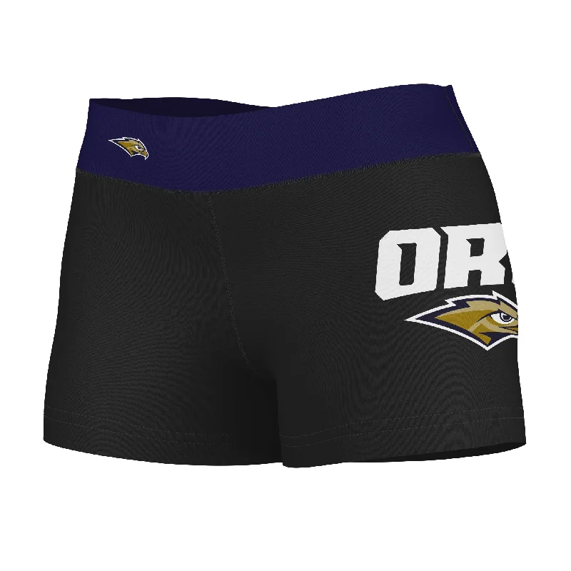 Oral Roberts Golden Eagles Logo on Thigh & Waistband Black Navy Womens Yoga Booty Workout Shorts by Vive La Fete