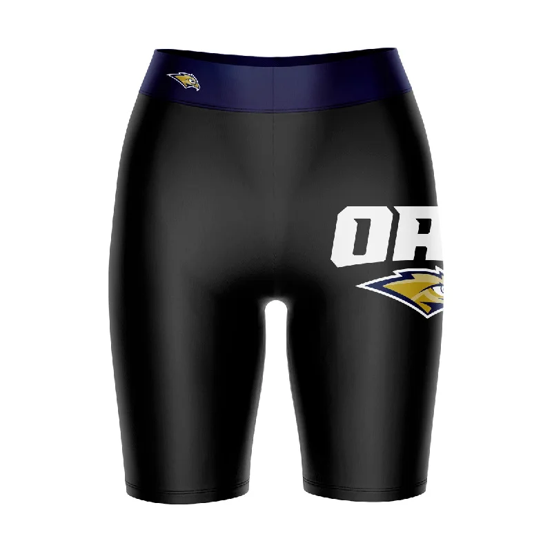 Oral Roberts Golden Eagles Game Day Logo on Thigh and Waistband Black and Navy Womens Bike Shorts by Vive La Fete