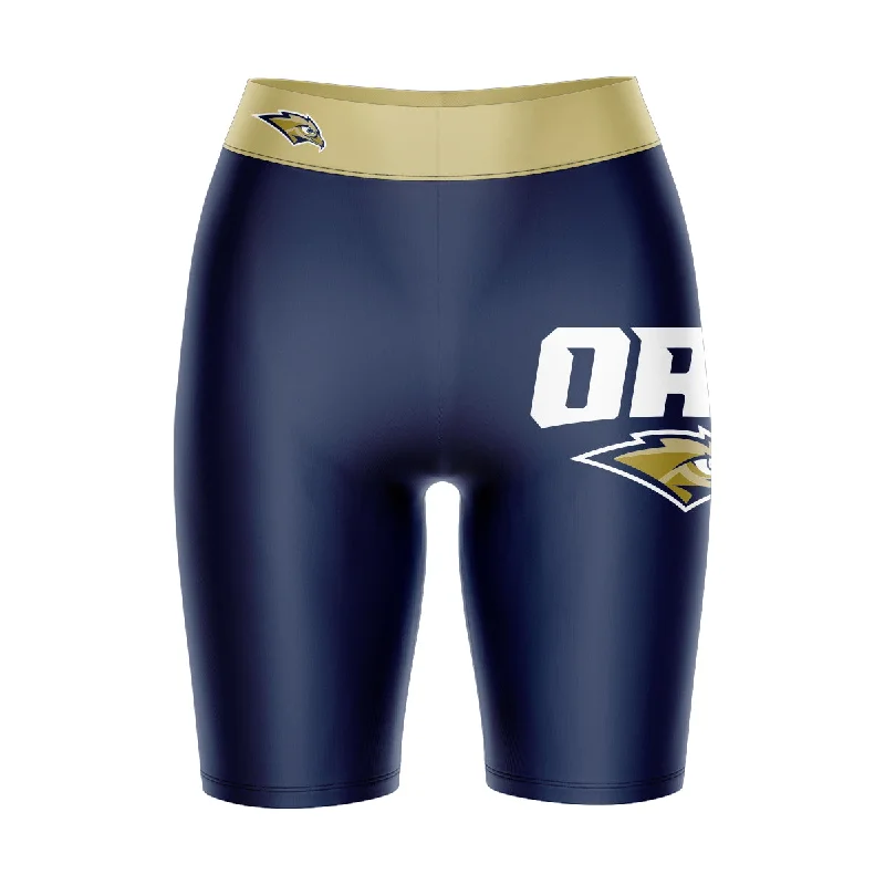 Oral Roberts Golden Eagles Game Day Logo on Thigh and Waistband Navy and Gold Womens Bike Shorts by Vive La Fete