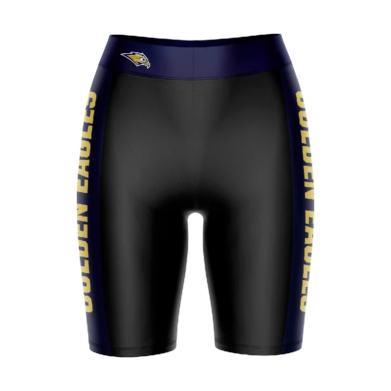 Oral Roberts Golden Eagles Game Day Logo on Waistband and Navy Stripes Black Womens Bike Shorts by Vive La Fete