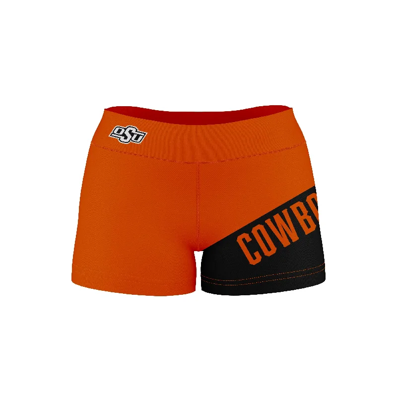 OSU Cowboys Game Day Collegiate Leg Color Block Orange Black Optimum Womens Yoga Shorts by Vive La Fete