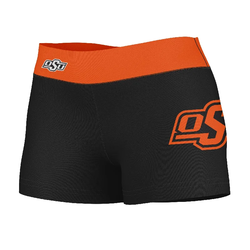 OSU Cowboys Game Day Logo on Thigh and Waistband Black & Orange Womens Yoga Booty Workout Shorts by Vive La Fete