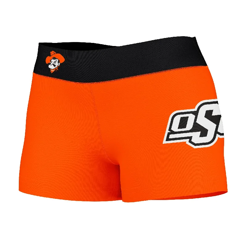 OSU Cowboys Game Day Logo on Thigh and Waistband Orange & Black Womens Yoga Booty Workout Shorts by Vive La Fete