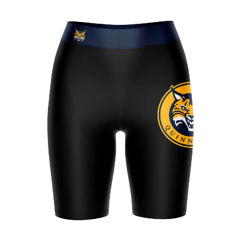 Quinnipiac Bobcats Game Day Logo on Thigh and Waistband Black and Navy Womens Bike Shorts by Vive La Fete