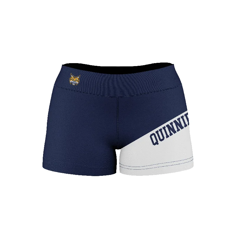 Quinnipiac University Bobcats Game Day Collegiate Leg Color Block Navy White Optimum Womens Yoga Shorts by Vive La Fete