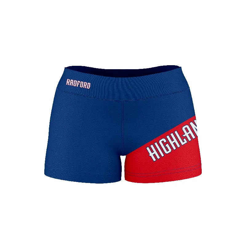 Radford University Highlanders Game Day Collegiate Leg Color Block Blue Red Optimum Womens Yoga Shorts by Vive La Fete