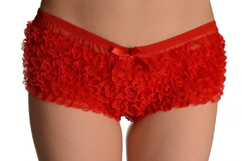 Don't Wait Red Multi Layers Women Frilly Ruffle Lace Panty Shorts