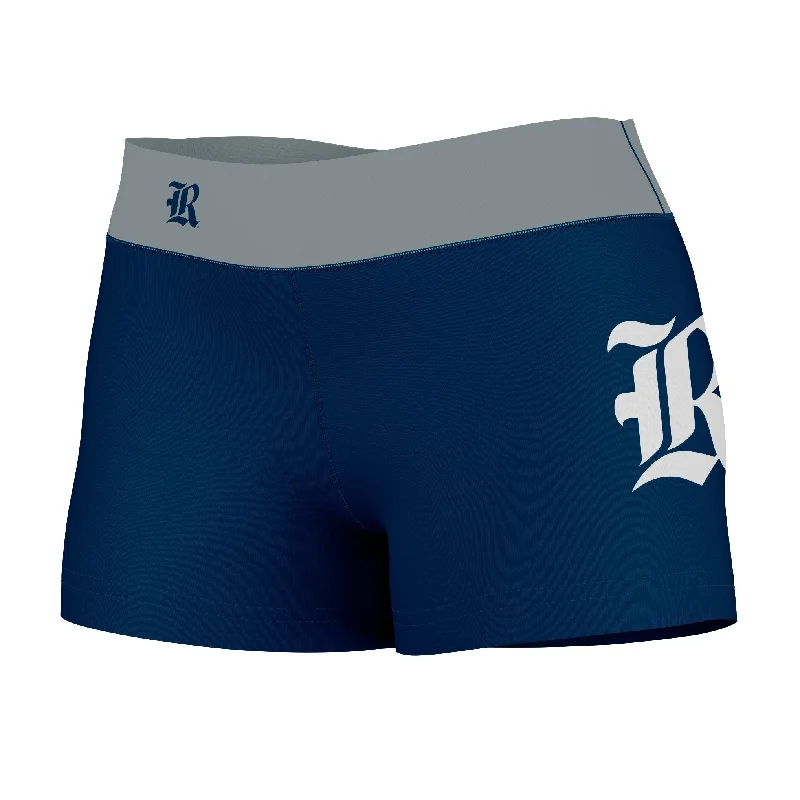 Rice Owls Logo on Thigh & Waistband Blue Gray Womens Yoga Booty Workout Shorts by Vive La Fete