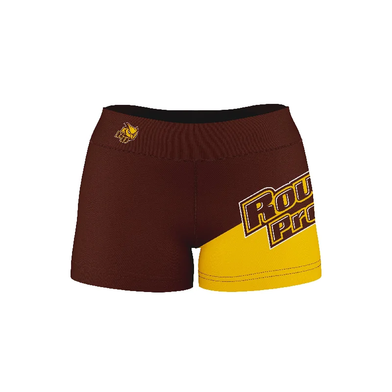 Rowan University Profs RU Game Day Collegiate Leg Color Block Brown Gold Optimum Womens Yoga Shorts by Vive La Fete