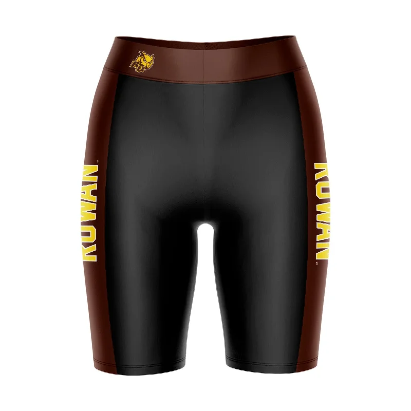 Rowan University Profs RU Game Day Logo on Waistband and Brown Stripes Black Womens Bike Shorts by Vive La Fete