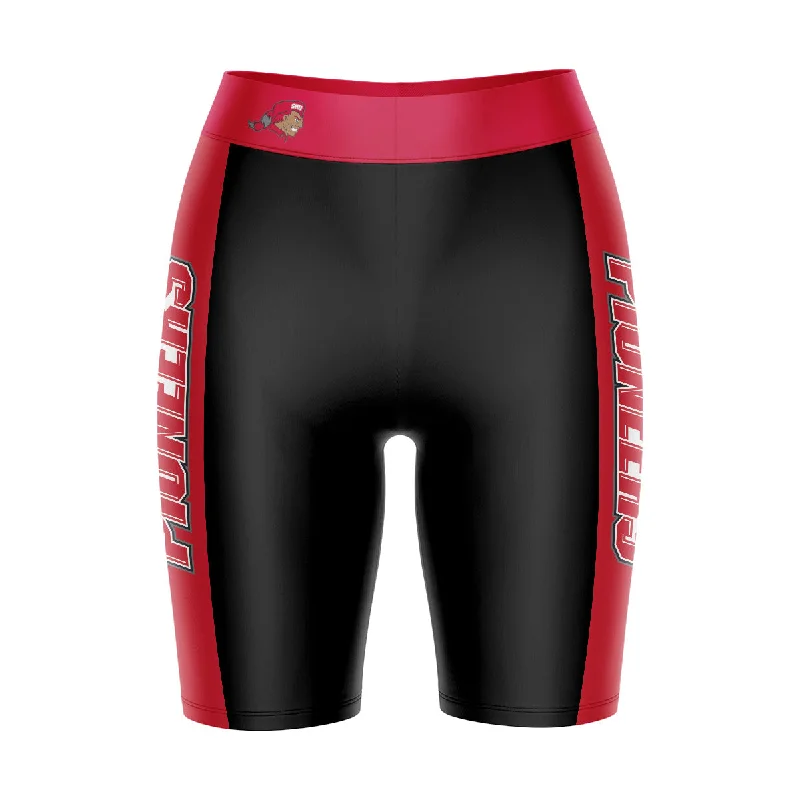 Sacred Heart University Pioneers Game Day Logo on Waistband and Red Stripes Black Womens Bike Shorts by Vive La Fete