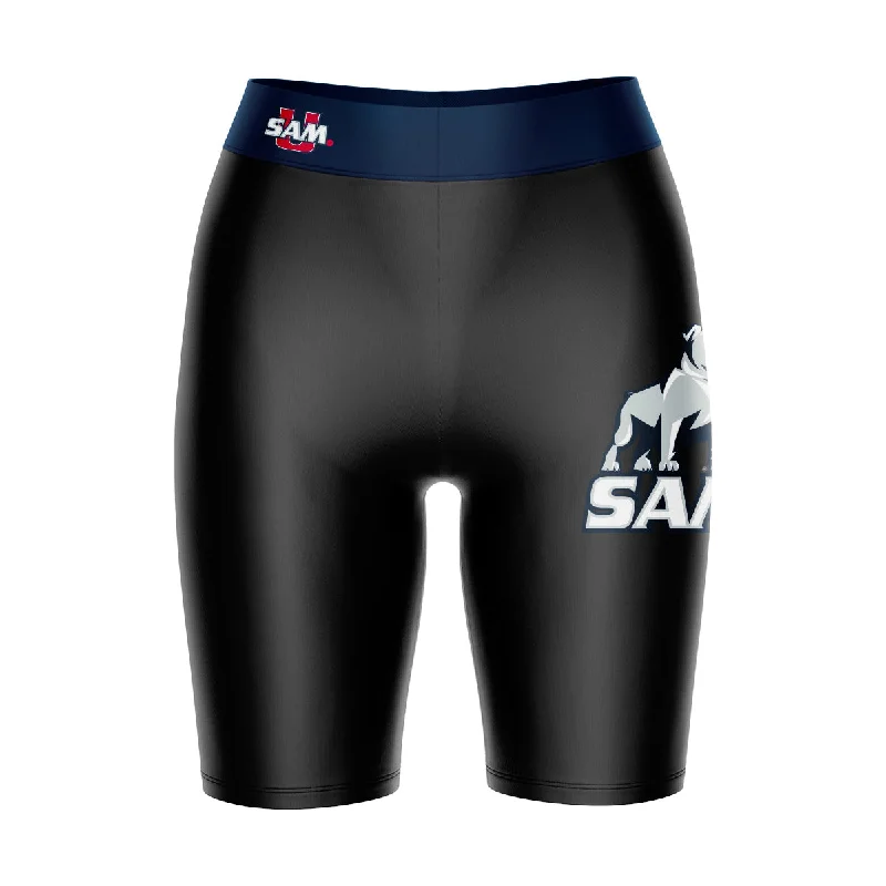 Samford Bulldogs Game Day Logo on Thigh and Waistband Black and Navy Womens Bike Shorts by Vive La Fete