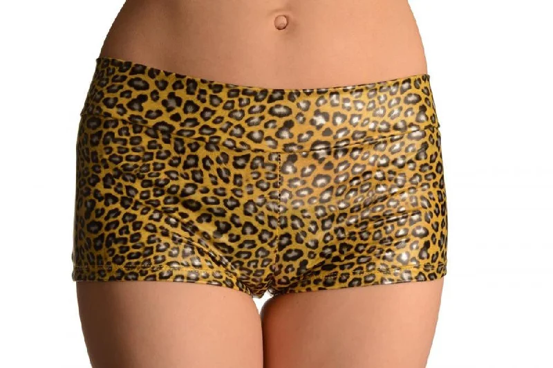 Fantastic Deals Silver & Yellow Leopard Faux Leather Shorts