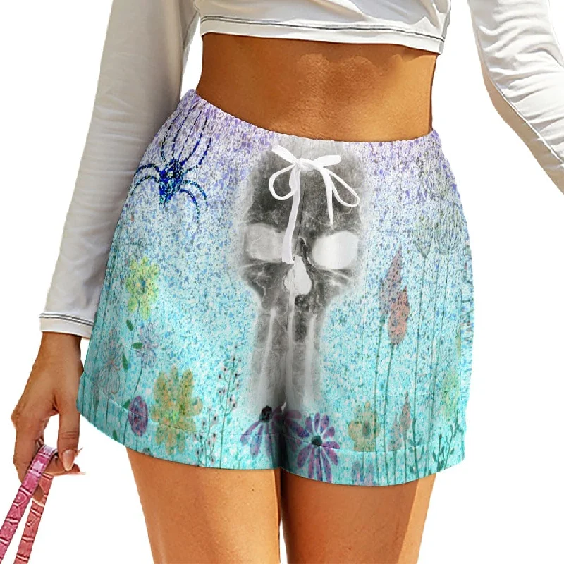 Members Only Skull Floral Spider High Waist Loose Elastic Waist Shorts
