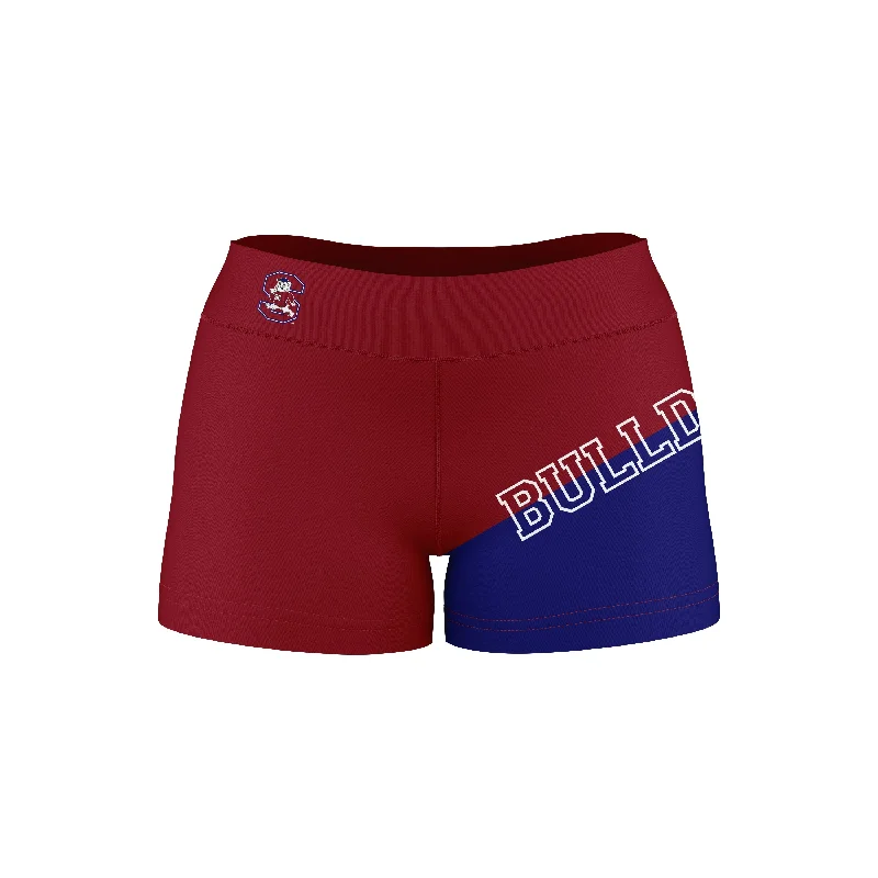 South Carolina State Bulldogs Game Day Collegiate Leg Color Block Maroon Blue Optimum Womens Yoga Shorts by Vive La Fete