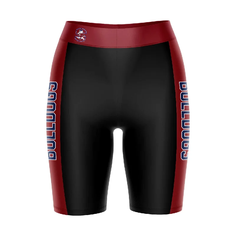 South Carolina State Bulldogs Game Day Logo on Waistband and Maroon Stripes Black Womens Bike Shorts by Vive La Fete