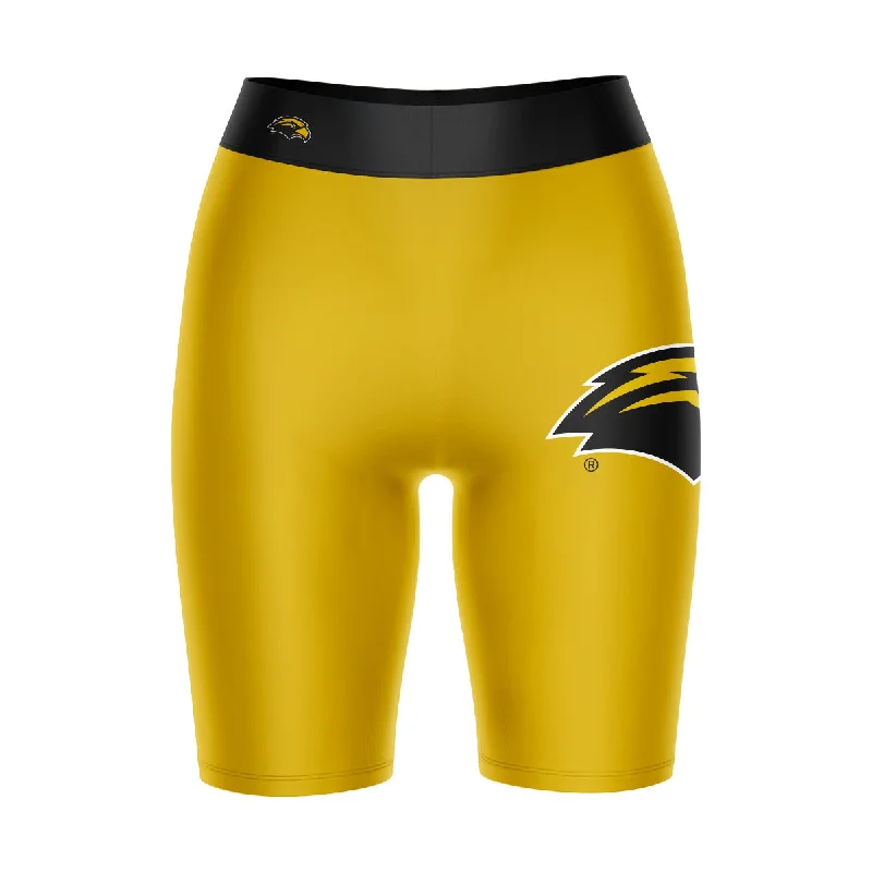 Southern Miss Golden Eagles Game Day Logo on Thigh and Waistband Gold and Black Womens Bike Shorts by Vive La Fete